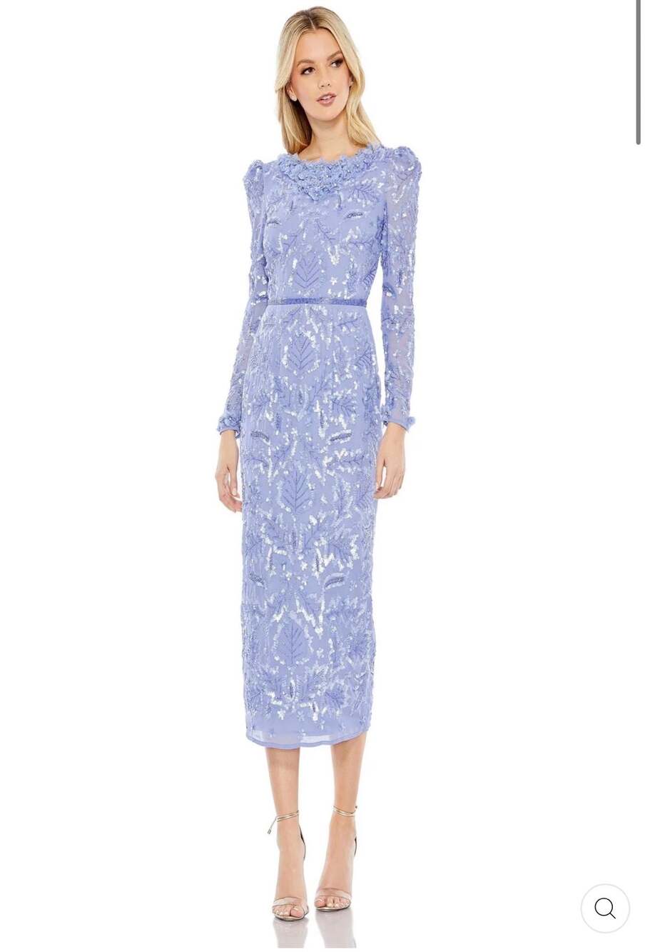 Mac Duggal Light Blue Embellished High Neck Long Sleeve Midi Dress 93595 size 4